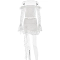 White lace two-piece set featuring off-shoulder flared sleeve top and ruffled mini skirt - S / White