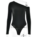 Schicker schwarzer Ein-Schulter-Langarm-Body für Damen mit eleganten Schulterraffungen - S / Schwarz