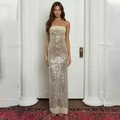 Abito da sera aderente con paillettes oro champagne con spacco e schiena scoperta elegante - M / Bianco