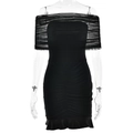 Robe moulante noire sexy à épaules dénudées avec détails en tulle et fronces - S / Noir