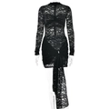 Robe sexy en dentelle noire à manches longues avec col montant et anneau métallique - S / Noir