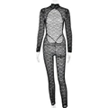 Body sexy in pizzo floreale nero con collo alto, maniche lunghe e schiena scoperta - Taglia S / Nero