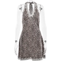 Sexy leopard print halter neck mini dress with white lace trim and backless design for summer - S / Leopard Print