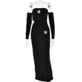 Sexy black strapless maxi dress with detached sleeves and metallic starfish accents - S / Black
