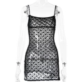 Sexy schwarzes transparentes Minikleid aus Blumenspitze mit schmalen Trägern - L / Schwarz