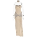 Abito lungo a sirena senza spalline oro champagne glitterato con girocollo coordinato - L / Albicocca