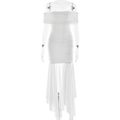 Ärmelloses weißes Bodycon-Kleid mit eleganten Raffungen und Mesh-Saum für Damen - S / Weiß