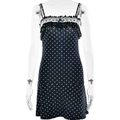 Donkerblauwe polkadot mini-jurk met blote rug, halternek en kanten versiering - S / Marineblauw