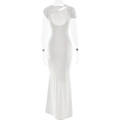 Elegant white backless maxi dress with stylish neck knot and slim fit silhouette - S / White