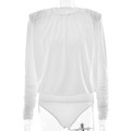 Chic white long sleeve bodysuit with shoulder pads and ruched detailing for women - White