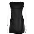 Elegant black satin sleeveless mini dress featuring a bow detail on the neckline - S / Black