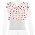 Elegantes weißes Polka-Dot-Ärmelloses Oberteil mit Wasserfall-Ausschnitt und Rippsaum - S / Weiß