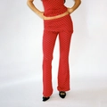 Ensemble chic deux pièces rouge à pois avec haut court moulant et pantalon évasé femme - S / Rouge
