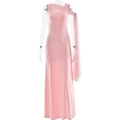 Elegantes rosa ärmelloses Maxikleid mit transparentem Band und schmaler Passform - S / Rosa