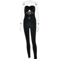 Sexy zwarte strapless bodysuit met uitsnijdingen en drie strikken voor dames - S / Zwart