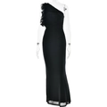 Elegantes schwarzes One-Shoulder-Maxikleid mit Blumenapplikation und geraffter Taillenpartie - S / Schwarz