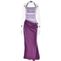 Elegantes lila Neckholderkleid mit plissiertem Oberteil und Satinrock-Finish - S / Lila