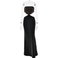 Elegante abito lungo nero con corpetto in pizzo e ritagli in vita su sfondo bianco neutro - S / Nero