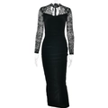 Elegantes schwarzes Samtabendkleid mit Spitzärmeln und seitlicher Raffung für Damen - S / Schwarz