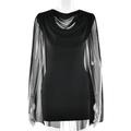 Ärmelloses schwarzes Bodycon-Minikleid mit Wasserfallausschnitt und elegantem Chiffon-Cape - S / Schwarz
