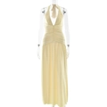 Elegant sleeveless halter neck maxi dress with deep V-neck and ruched waist in light yellow - S / Yellow