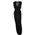 Elegantes schwarzes ärmelloses Maxikleid mit V-Ausschnitt und modischer Raffung - S / Schwarz