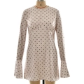 Hellrosa gepunktetes Minikleid mit eleganten Glockenärmeln und hohem Taillendesign - S / Rosa