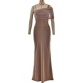 One-shoulder bodycon mermaid dress with asymmetrical sheer pleated detail in dusty rose - S / Khaki