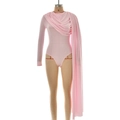 Eng anliegender hellrosa Langarm-Body mit elegantem asymmetrischem Cape-Design - S / Rosa