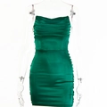 Dunkelgrünes trägerloses Satin-Bodycon-Kleid mit schmeichelhafter Raffung und Korsett - S / Grün