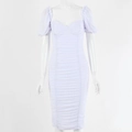 White bodycon dress featuring puff chiffon sleeves and elegant ruched details for women - S / White