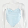 Top dos nu en satin bleu clair avec col bénitier et ourlet bandana en pointe - S / Bleu