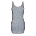 Mini robe sexy en résille noire avec paillettes colorées et fines bretelles, vue à plat - Noir