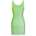 Mini abito a rete verde neon senza maniche con strass scintillanti per feste - M / Verde