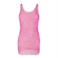 Mini abito rosa in rete a rete con strass e design traforato per feste - S / Rosa Rosso