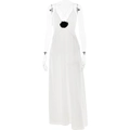 Elegantes weißes Maxikleid mit V-Ausschnitt, dekorativer schwarzer 3D-Blume und Trägern - S / Weiß