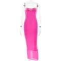Enges Kleid in Pink mit Spitzenbesatz und transparentem Netzsaum für den Urlaub - S / Rosarot