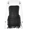 Sexy schwarzes Bandeau-Minikleid mit Glitzerstoff und seitlichen Kordelzug-Raffungen - S / Schwarz
