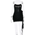 Abito a tubino nero sexy stile corsetto con dettagli in rete e balze laterali - L / Nero