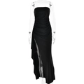 Eleganteres schwarzes schulterfreies Abendkleid mit hohem Schlitz und Faltenverzierung - L / Schwarz