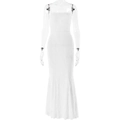 Weißes figurbetontes Maxikleid aus floraler Spitze mit Spaghettiträgern und Meerjungfrau-Saum - M / Weiß