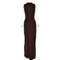 Elegant sleeveless bodycon maxi dress in dark brown with a slim fit and high neck style - S / Brown
