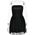 Elegantes schwarzes trägerloses Mini-Puffkleid mit Glitzernetz und gerafftem Mieder - S / Schwarz