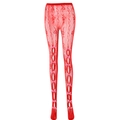 Sexy rote Spitze-Leggings mit floralem Mesh-Muster und rosa Satinschleifen-Deko - Einheitsgröße / Burgunderrot