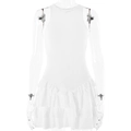Eng anliegendes weißes ärmelloses Kleid mit Rippstrick-Oberteil und Volant-Saum - S / Weiß