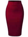 Detailed view of burgundy high waist pencil skirt with elegant slit and slim fit design - Burgundy