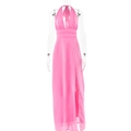 Abito lungo rosa sexy con scollo all'americana, scollatura a V profonda e spacco alto - S / Rosa