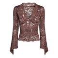 Top aderente in pizzo con scollo a V e maniche a campana in marrone scuro con fiori retrò - Taglia S / Marrone