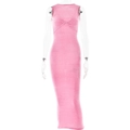 Robe longue en maille rose sans manches avec col rond et détail de nœud torsadé - S / Rose