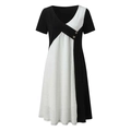 Détail d'une robe à manches courtes avec col en V, couleurs contrastées et boutons - S / Patchwork Noir et Blanc